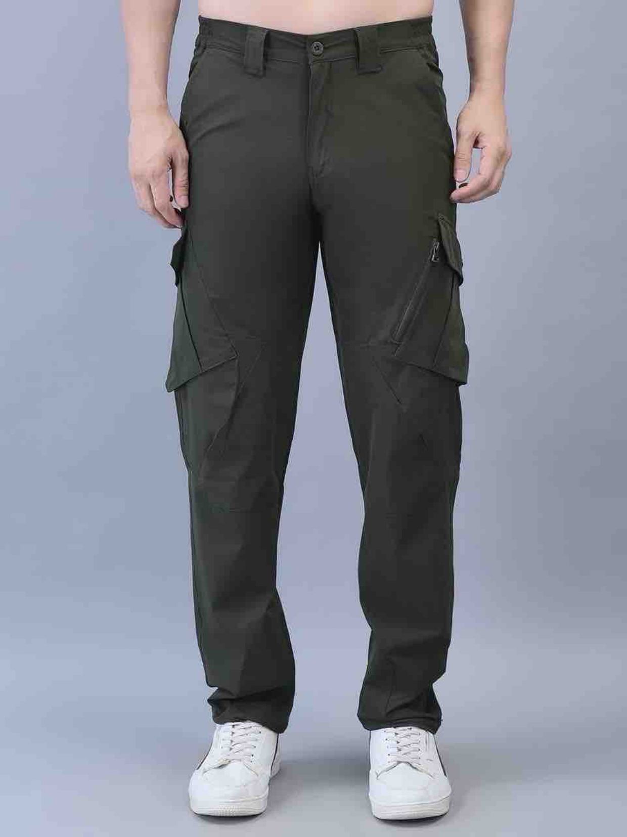 Nylon crush green lycra cargo pants