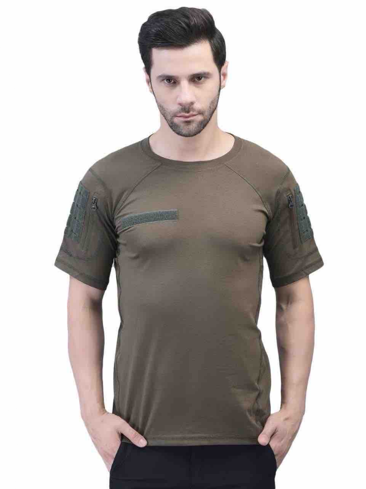 Green Cotton Lycra T-Shirt With Front Tap Velcro